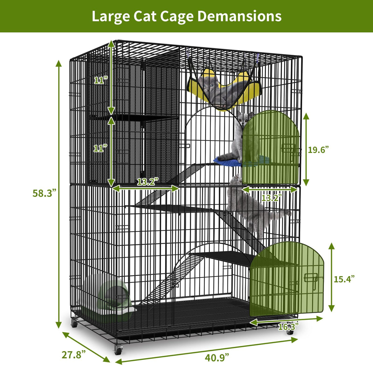 4-Tier Metal Cat Cage with Storage Cube D2945