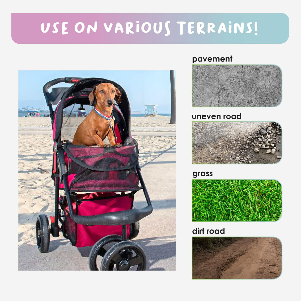 Durable Pet Stroller with Mesh Windows and Storage Basket T309