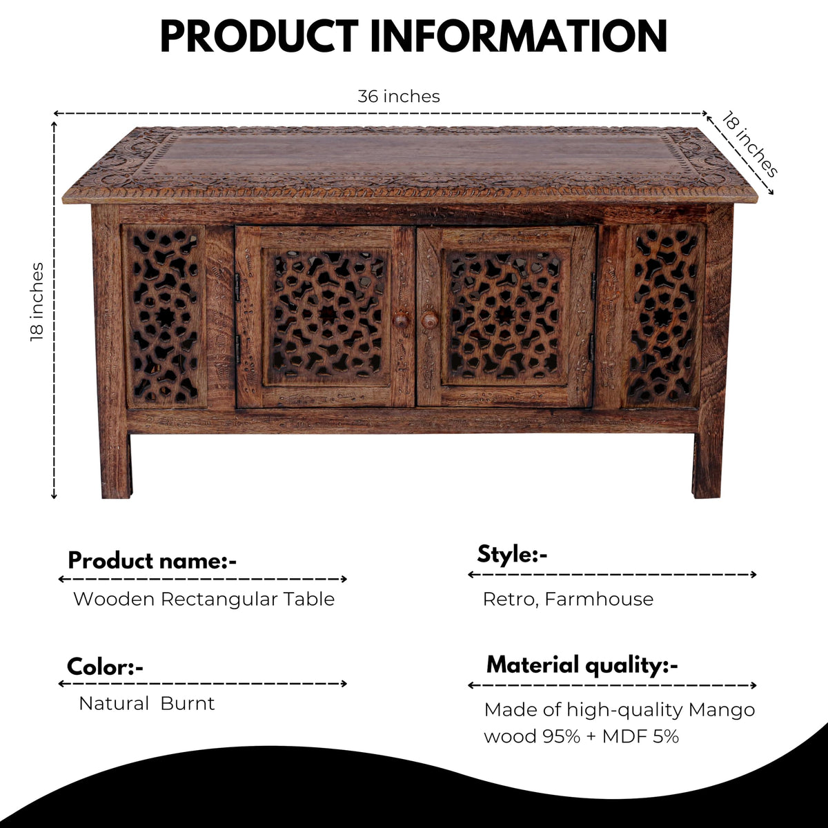 Hand-Carved Mango Wood Coffee Table A77051