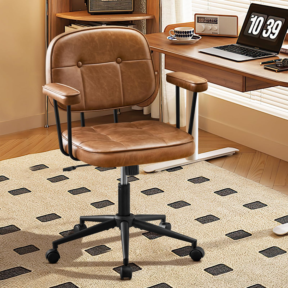 Brown Leather Office Chair with Wheels Q5719