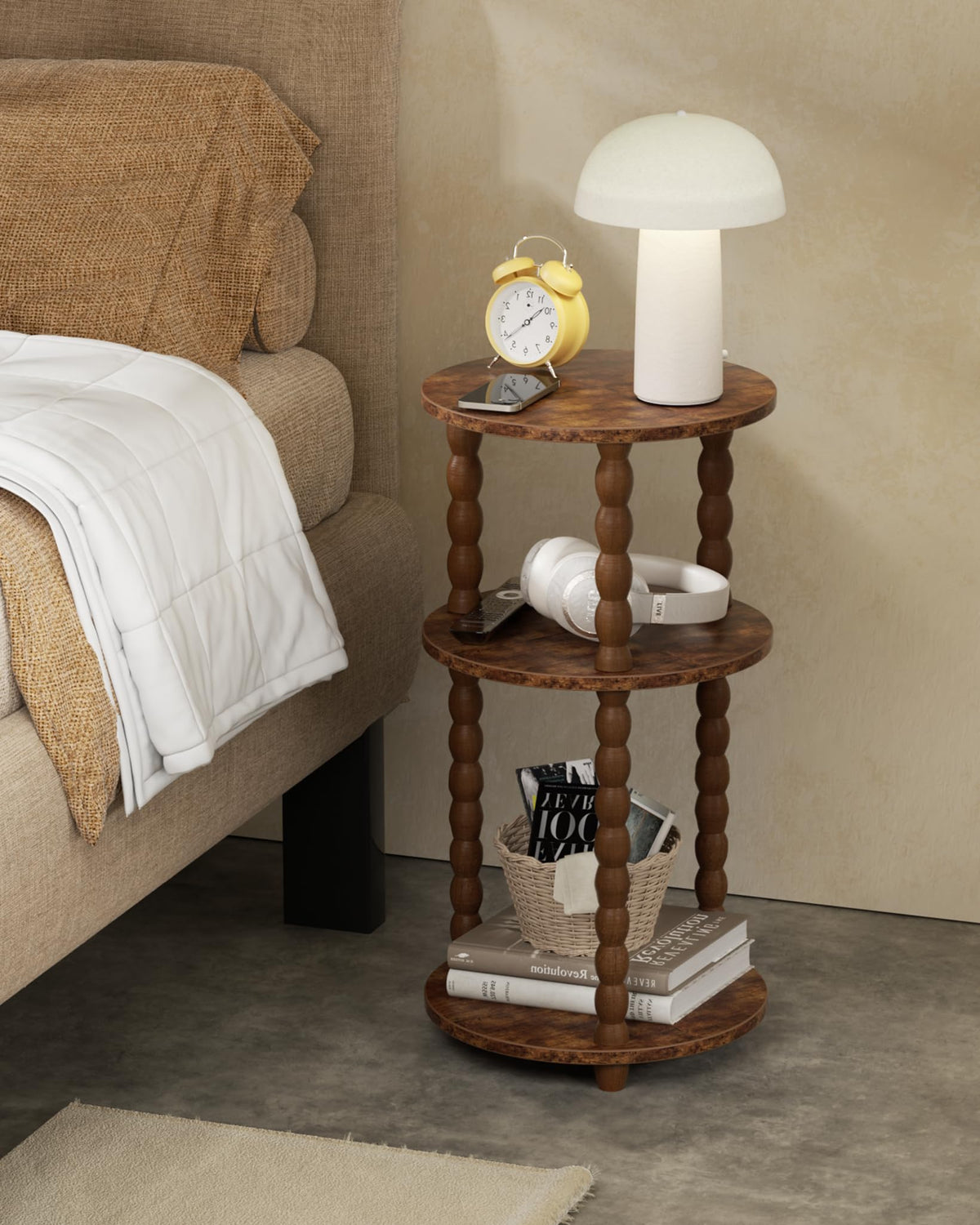 3 Tier Round Side Table with Spindle Wood Legs T346419