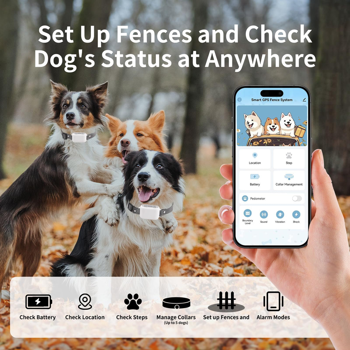 Wireless Dog Fence System with App Control, IPX7 Waterproof, up to 5 Dogs X7953