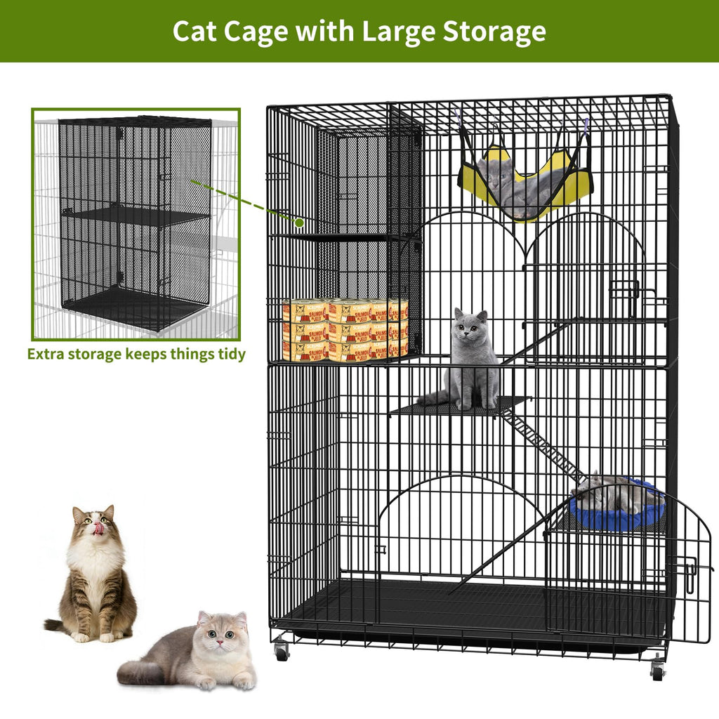 4-Tier Metal Cat Cage with Storage Cube D2945