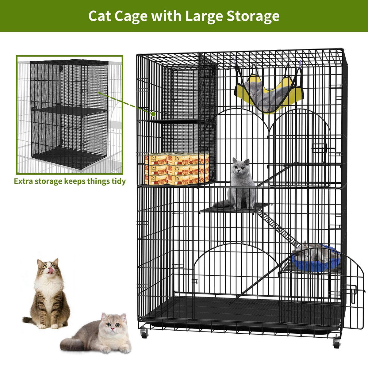4-Tier Metal Cat Cage with Storage Cube D2945