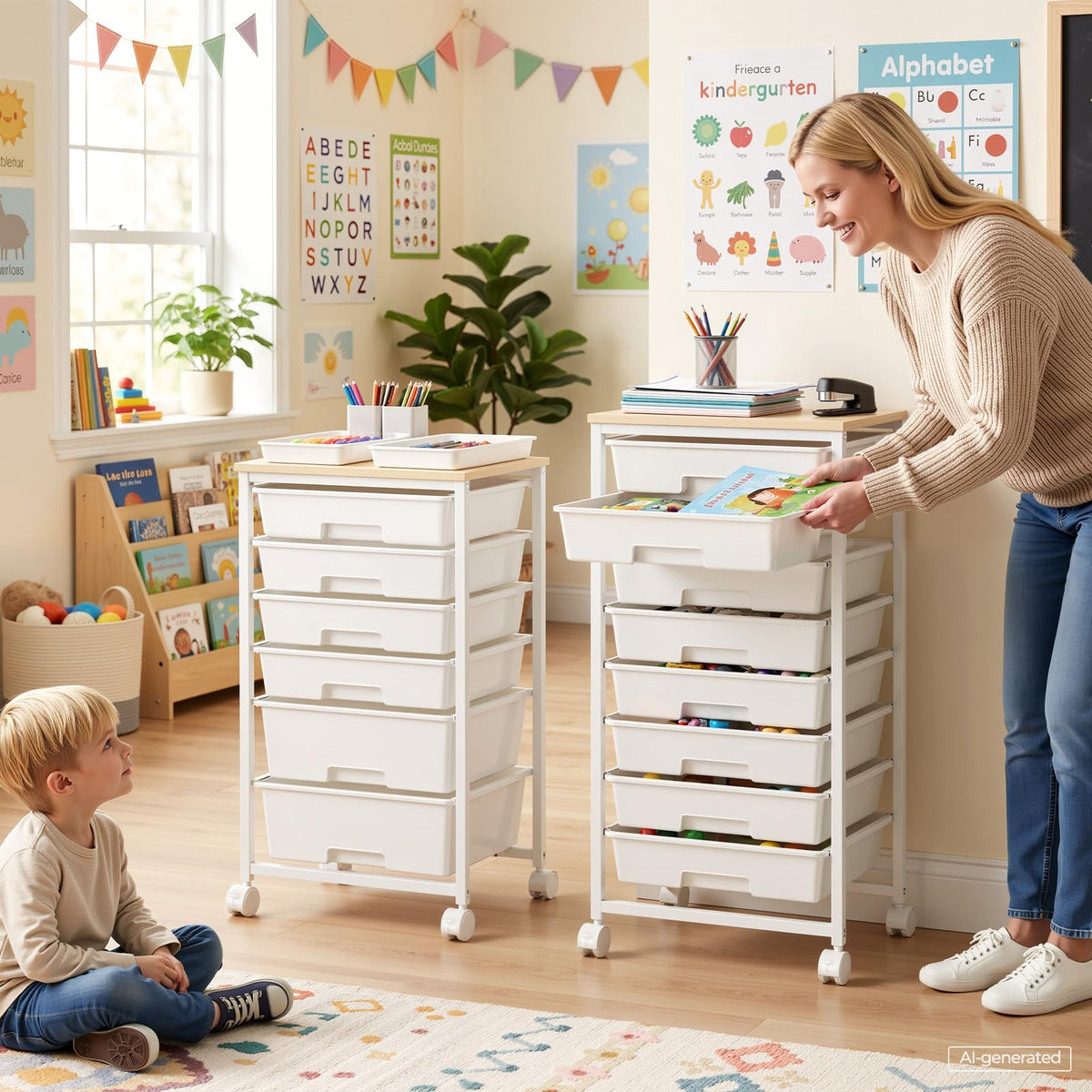 Rolling Storage Cart with 6 Drawers Q88419