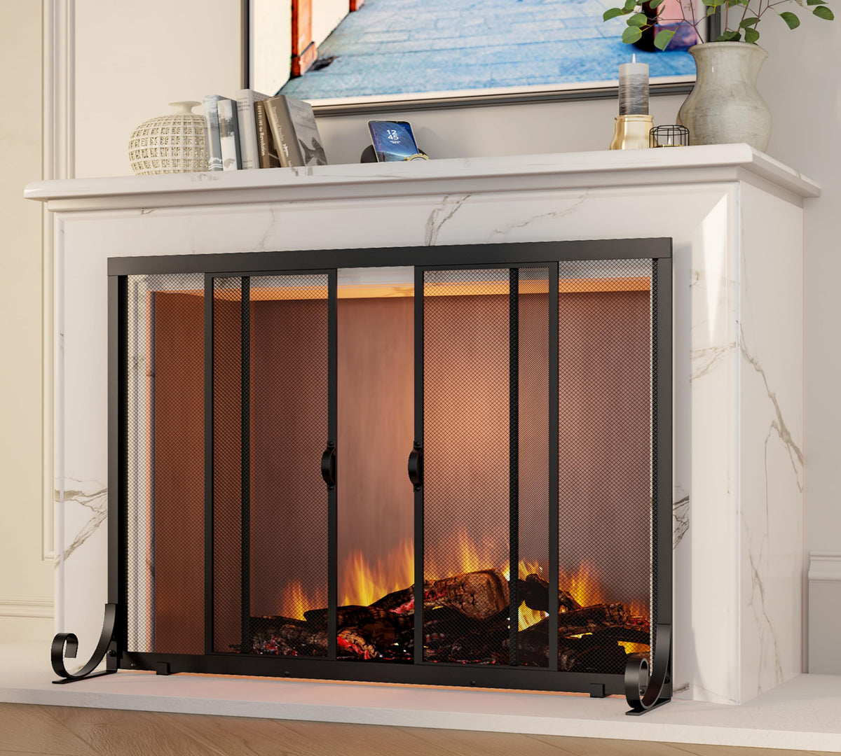 Sliding Wrought Iron Fireplace Screen M153