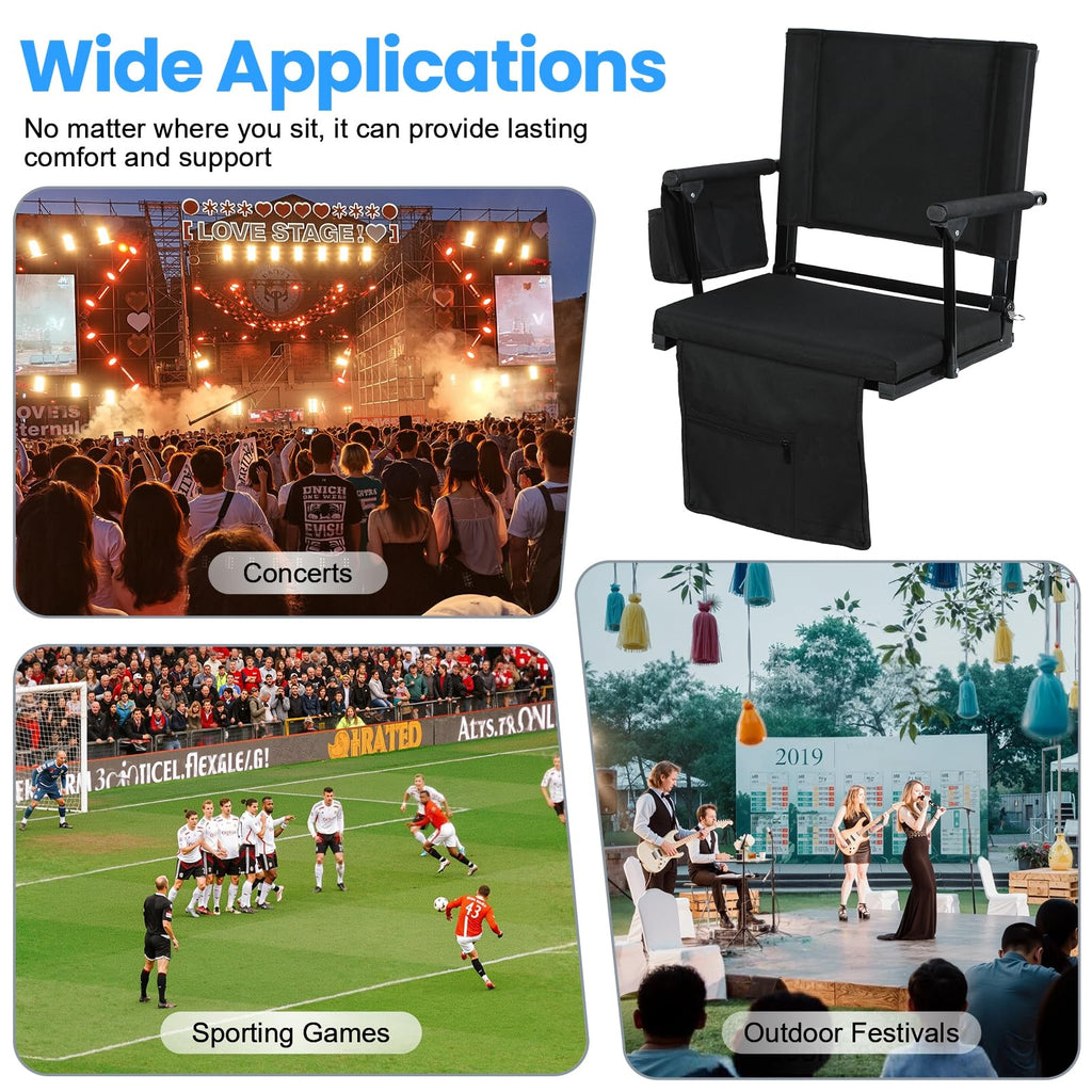 2 Pcs Folding Stadium Seat with Back Support and Cushion J500