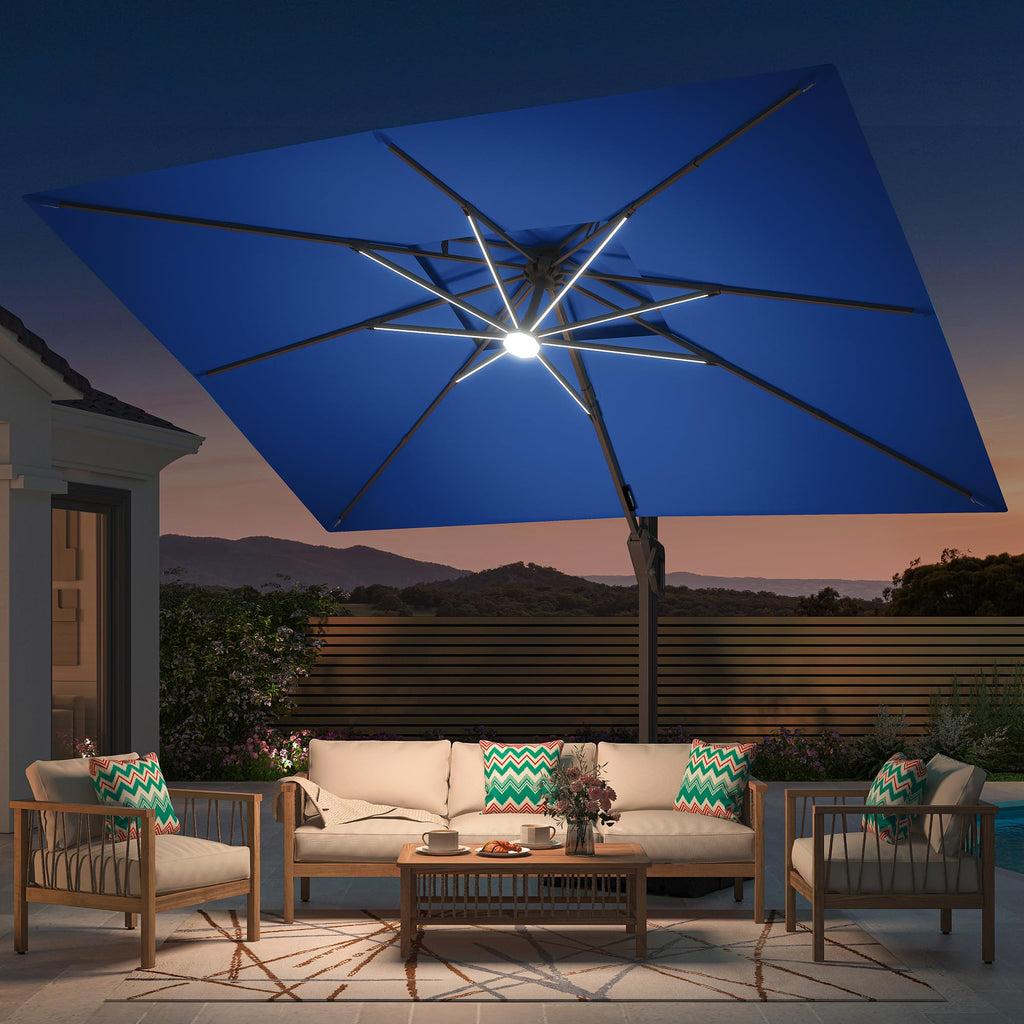 10' X 13' Patio Cantilever Umbrella with Base and LED Lights T751238