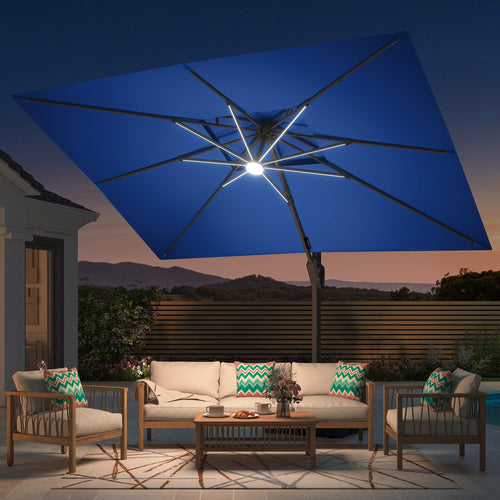 10' X 13' Patio Cantilever Umbrella with Base and LED Lights T751238
