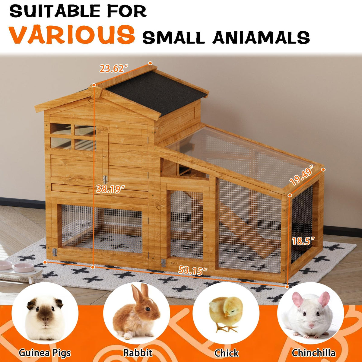 2-Story Wooden Rabbit Hutch with Run S2040
