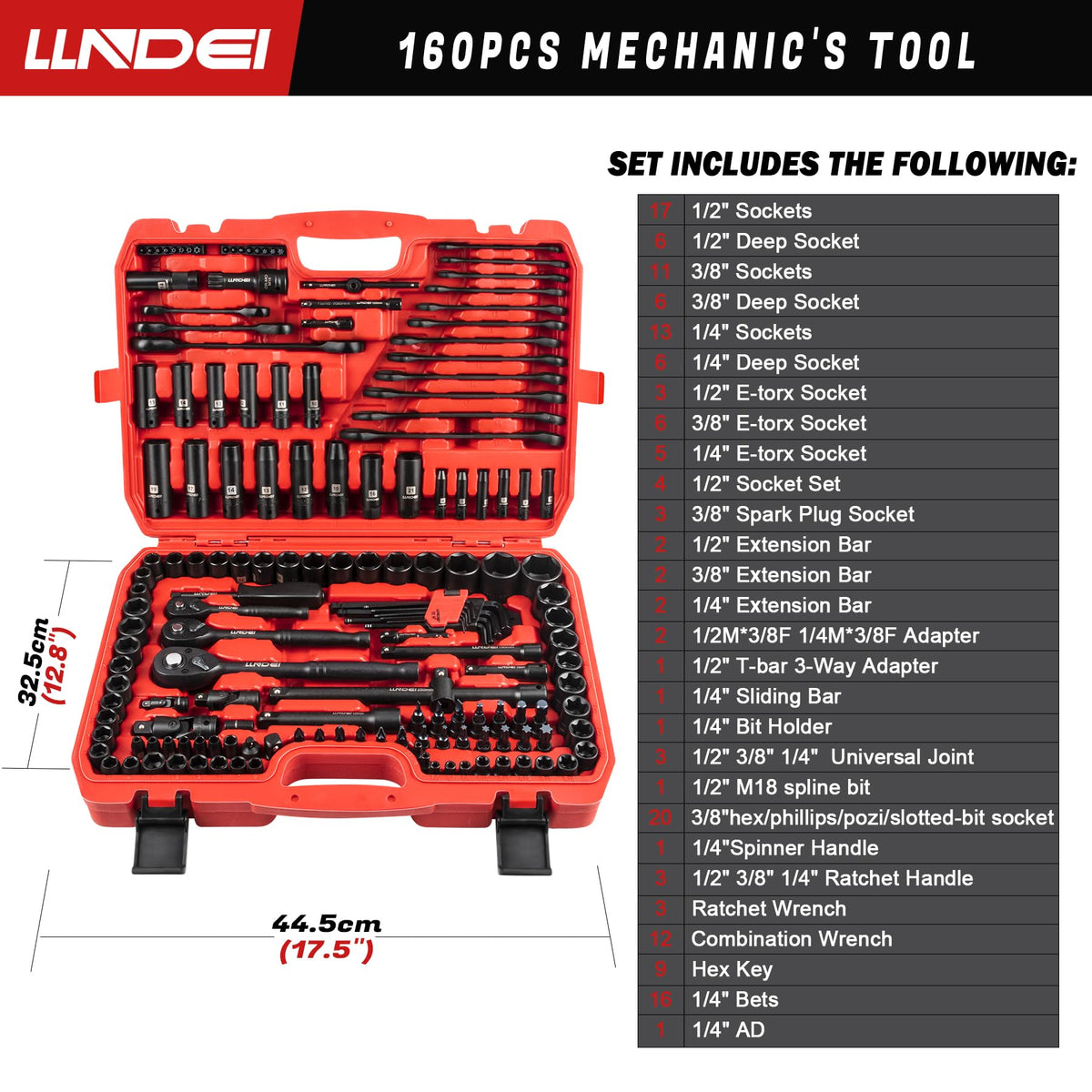 160Pc Mechanics Socket Set 1/2 1/4 3/8" Drive Metric L75538