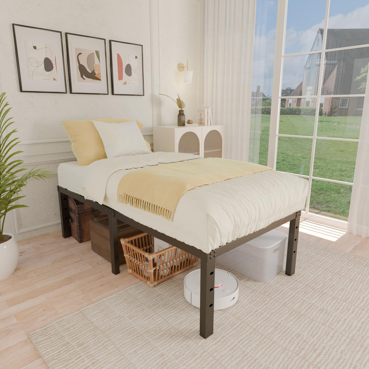 18 Inch Metal Twin Bed Frame Heavy Duty Noise Free P9395