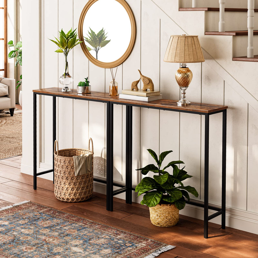Narrow Console Table, Rustic Brown and Black O5087