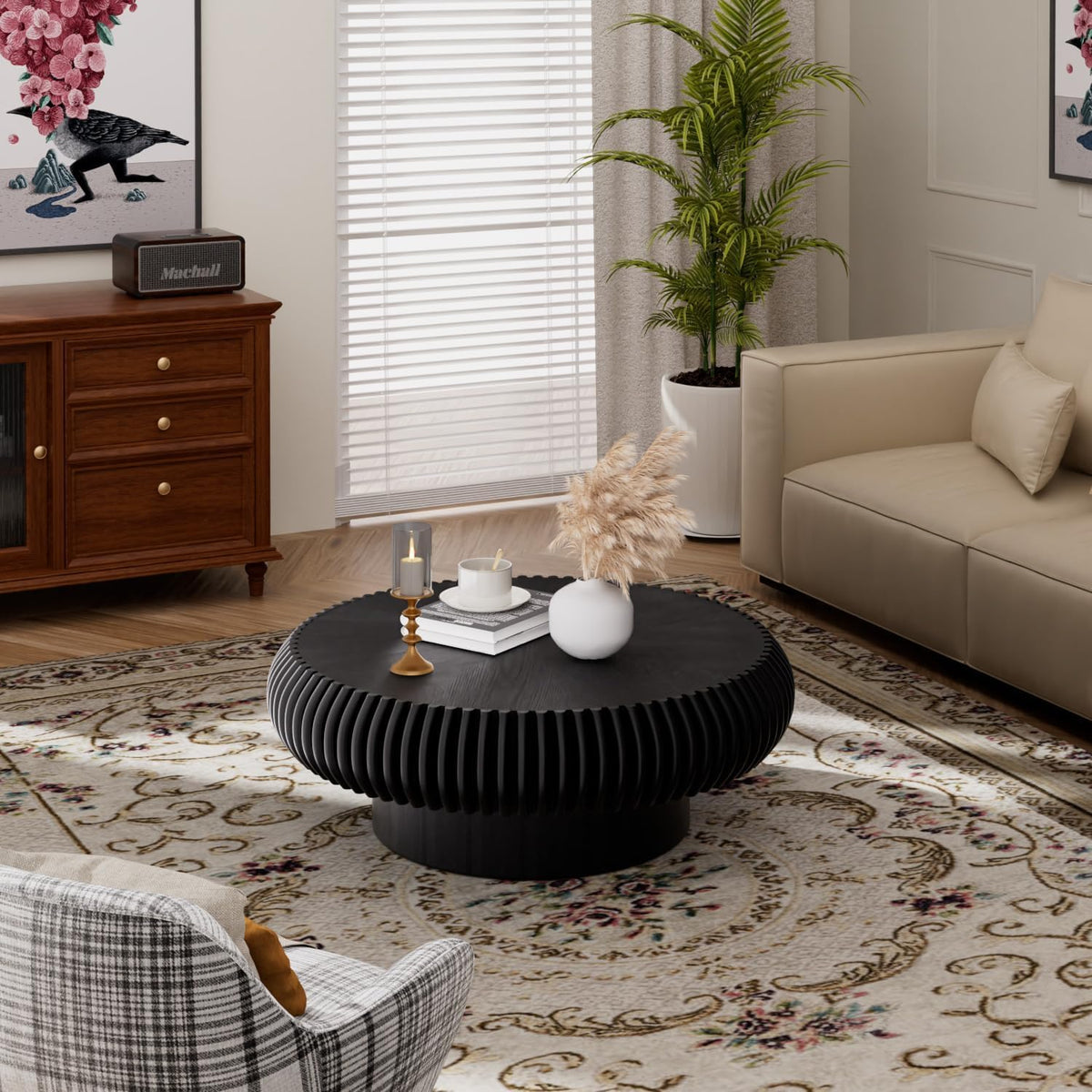 31.5" Black Drum Coffee Table F485501