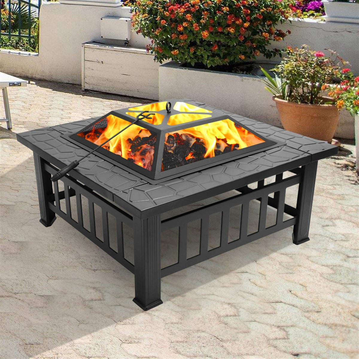 32 Inch Black Metal Wood Burning Fire Pit R2213