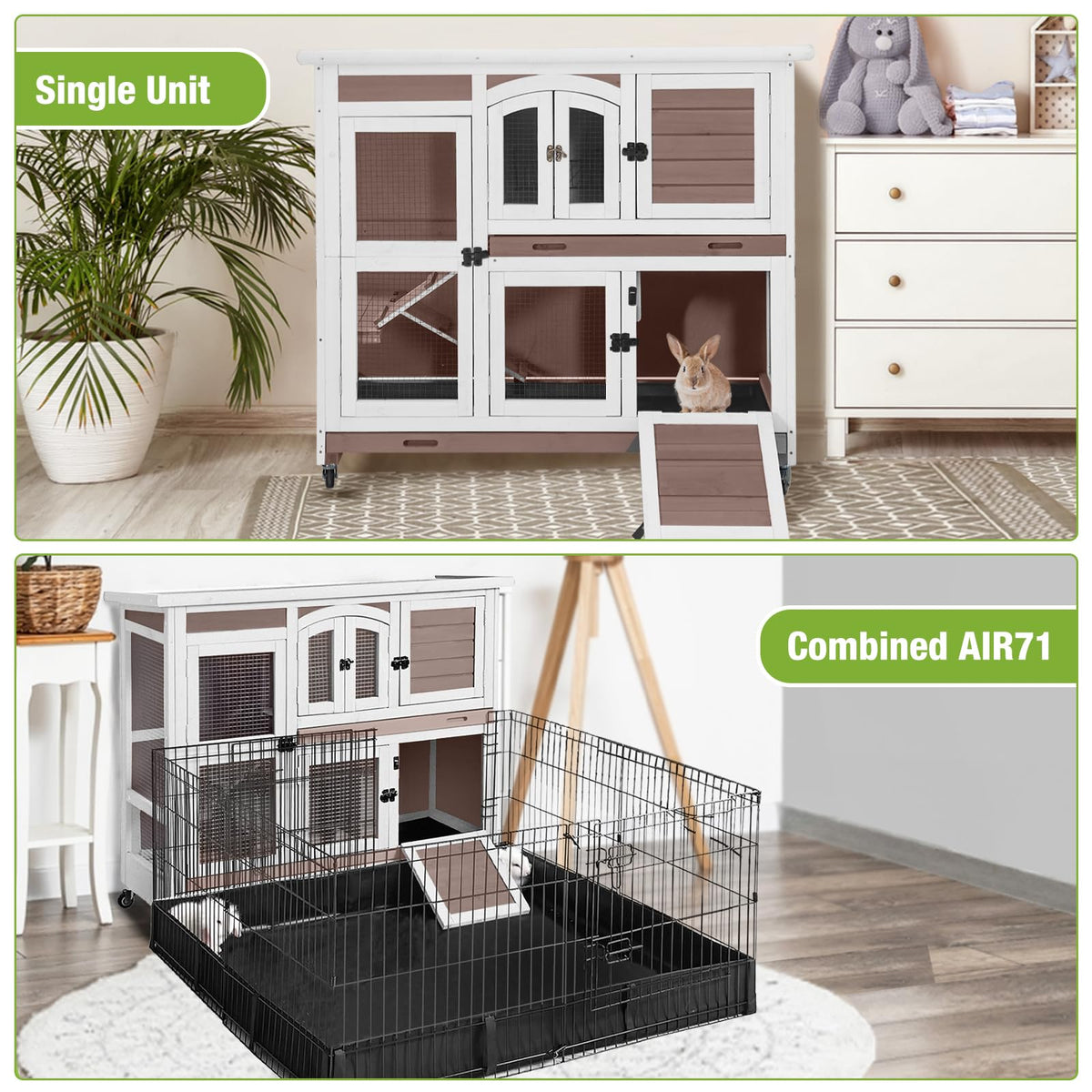 Two-Story Rabbit Hutch with Wheels L371