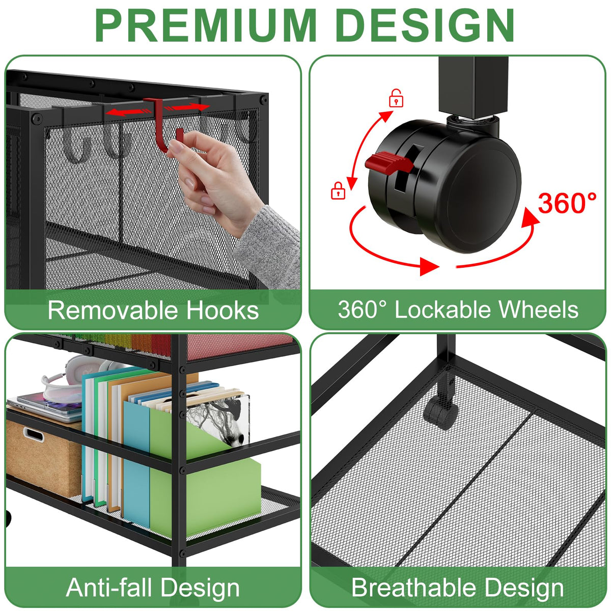 Black 2-Tier Rolling Metal File Cart with Storage Shelf M585799