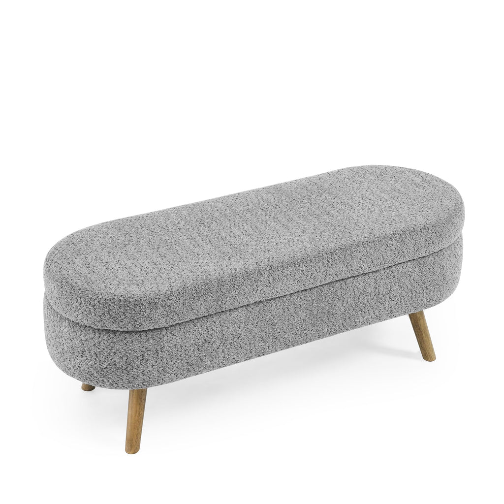 Oval Storage Bench with Rubber Wood Legs Gray D233