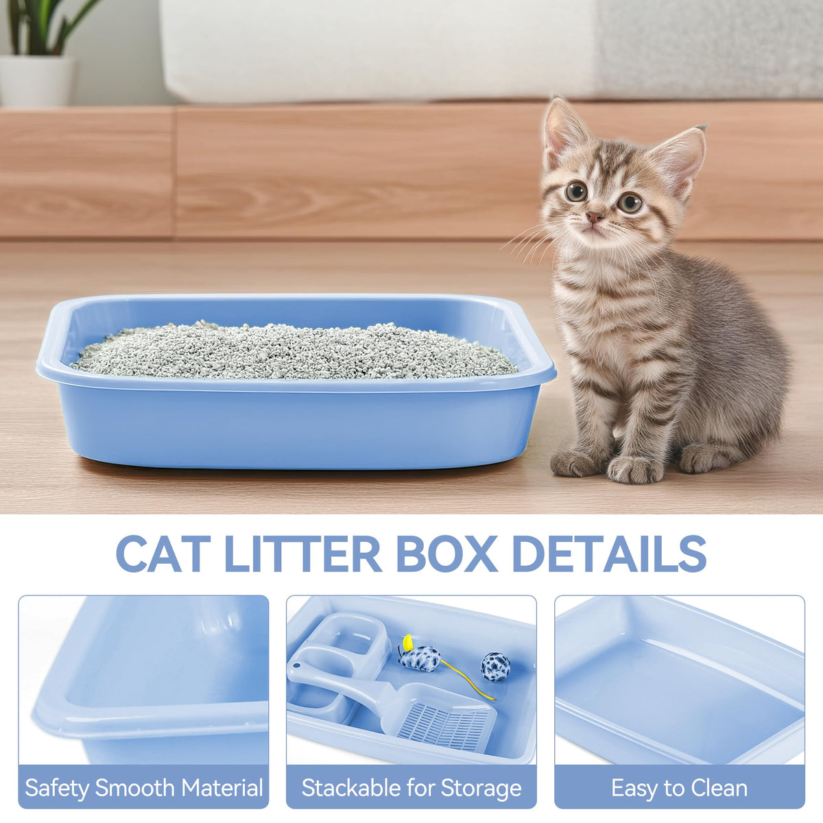 Cat Litter Box Set with Litter Scoop, Double Dish Cat Bowl, Mouse and Ball Toy A19687