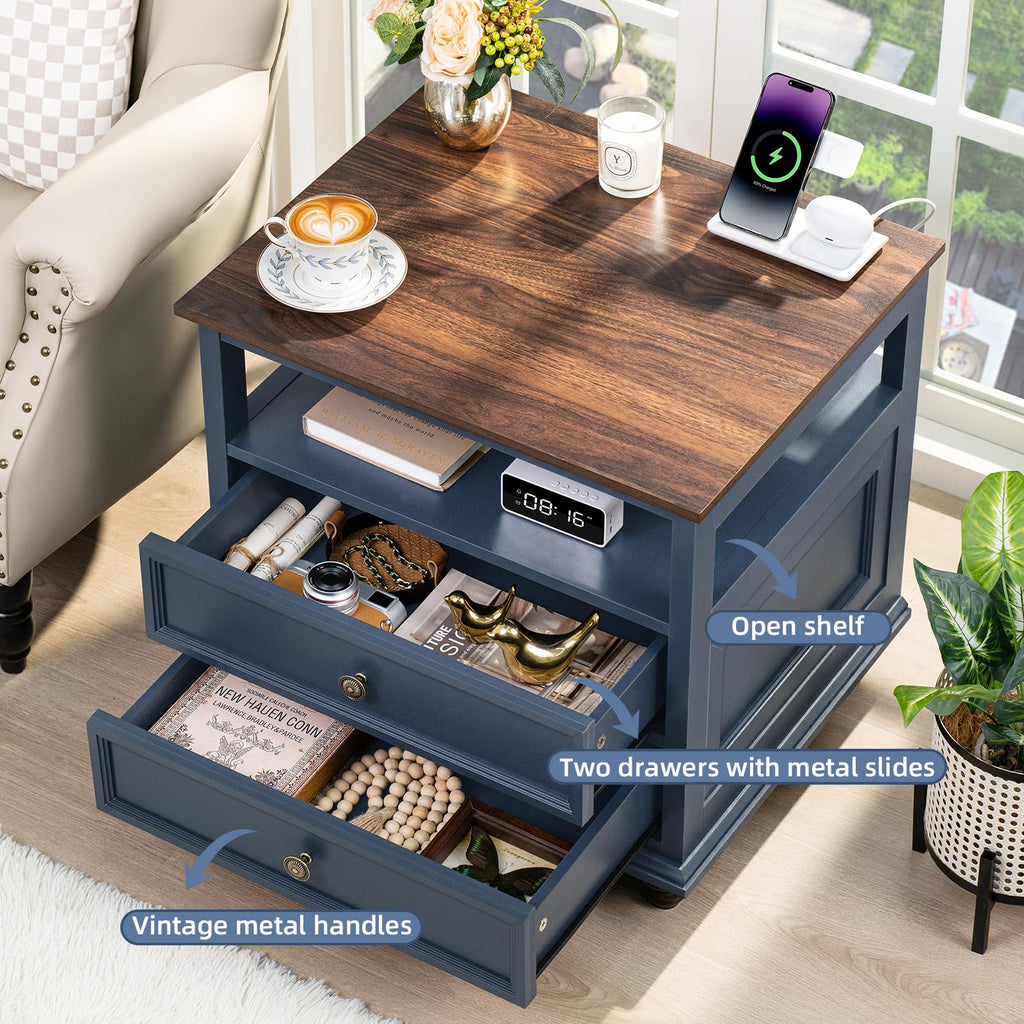 Blue 2 Drawer Wood Nightstand N77825