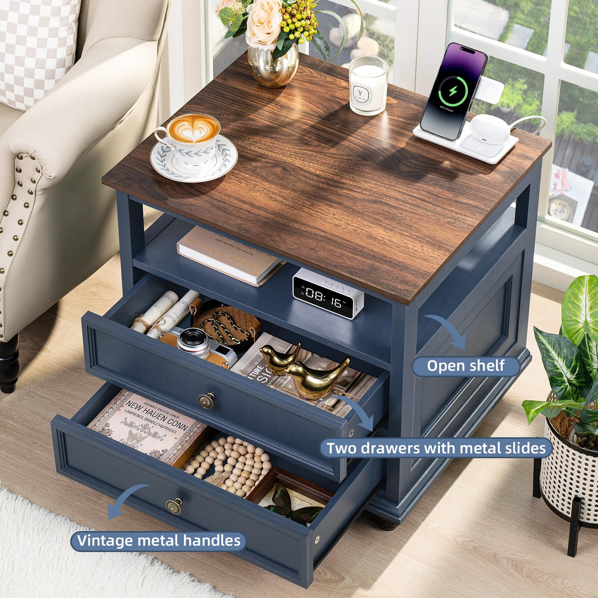 Blue 2 Drawer Wood Nightstand N77825