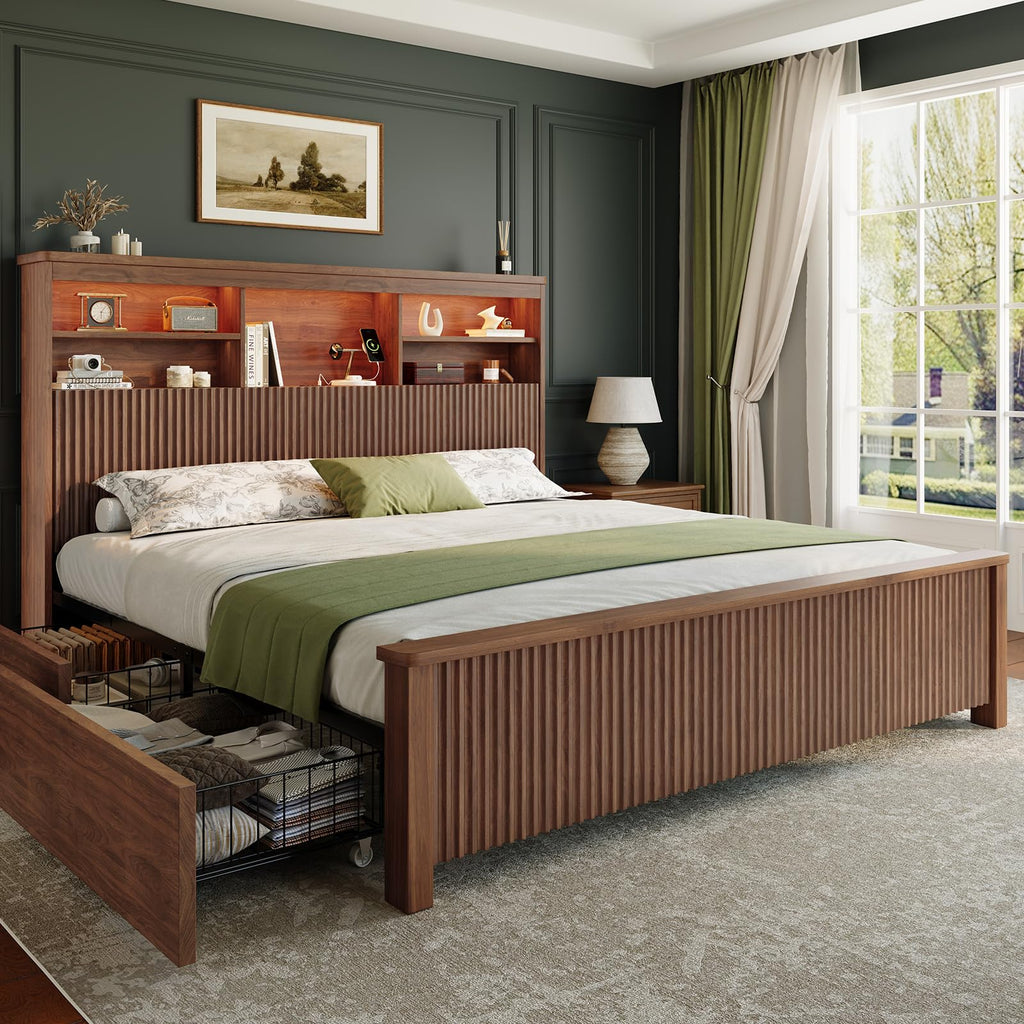 Queen Size Wood Bed Frame with 4 Storage Drawers C724