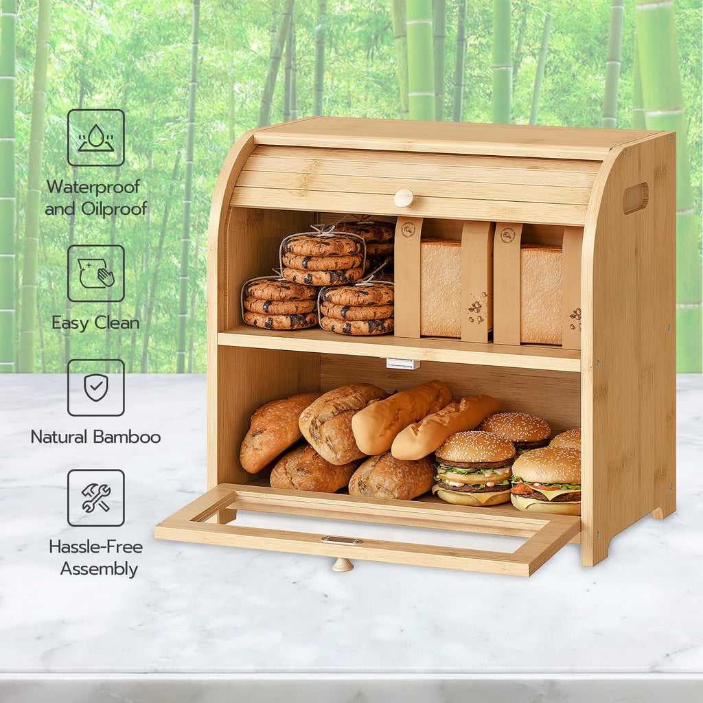 Bamboo 2 Tier Roll-Top Bread Box T1094