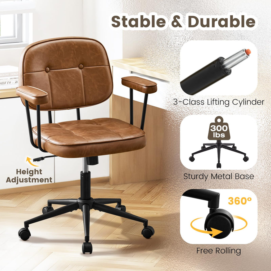 Brown Leather Office Chair with Wheels Q5719