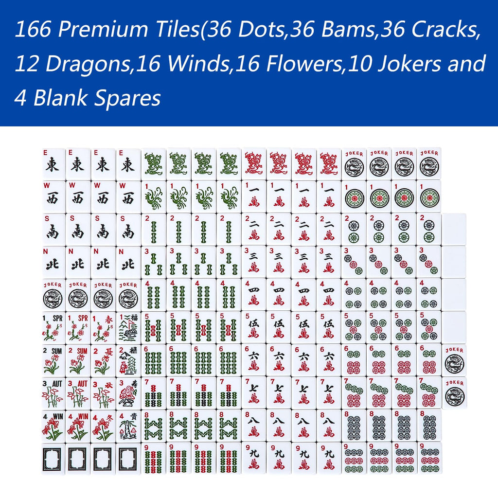 American Mahjong Tile Set with 166 Tiles, 4 Racks & Travel Bag J7854