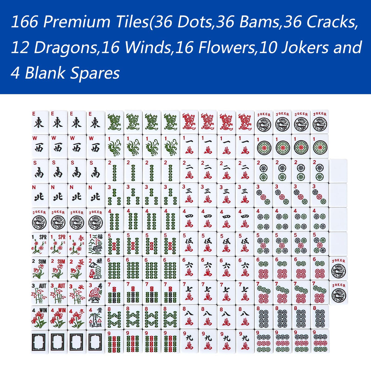 American Mahjong Tile Set with 166 Tiles, 4 Racks & Travel Bag J7854