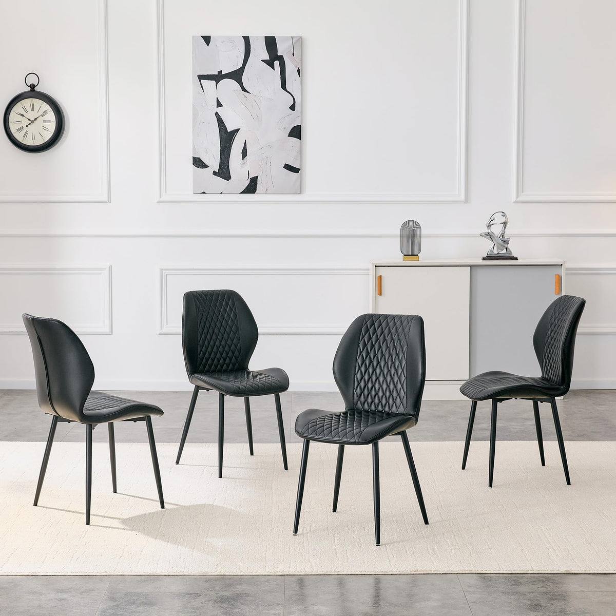 Set of 4 Black Upholstered Dining Chairs F107