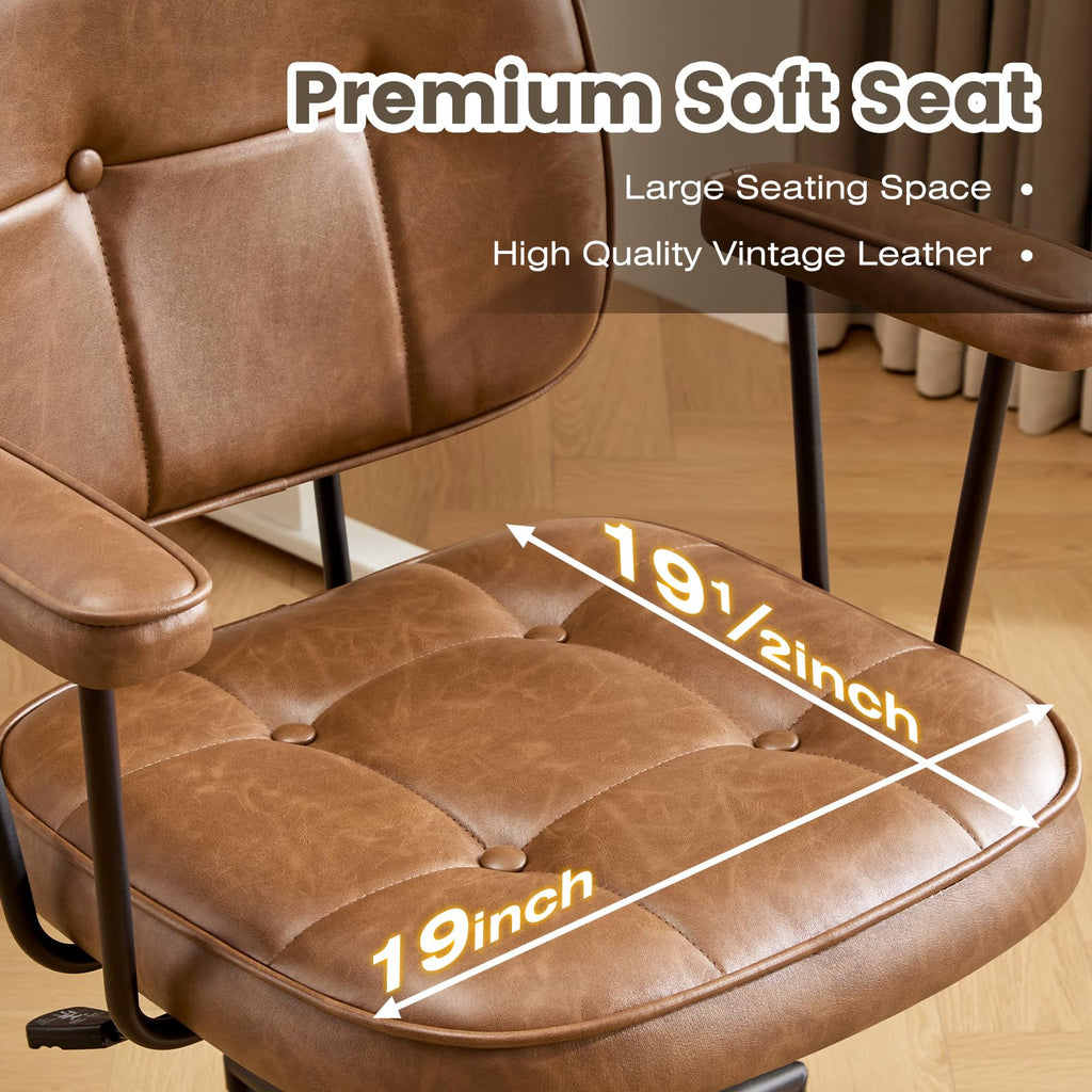 Brown Leather Office Chair with Wheels Q5719