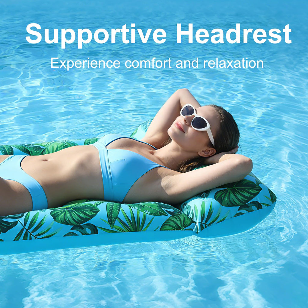 2 Pack Inflatable Pool Lounger with Headrest Drink Holder U887856