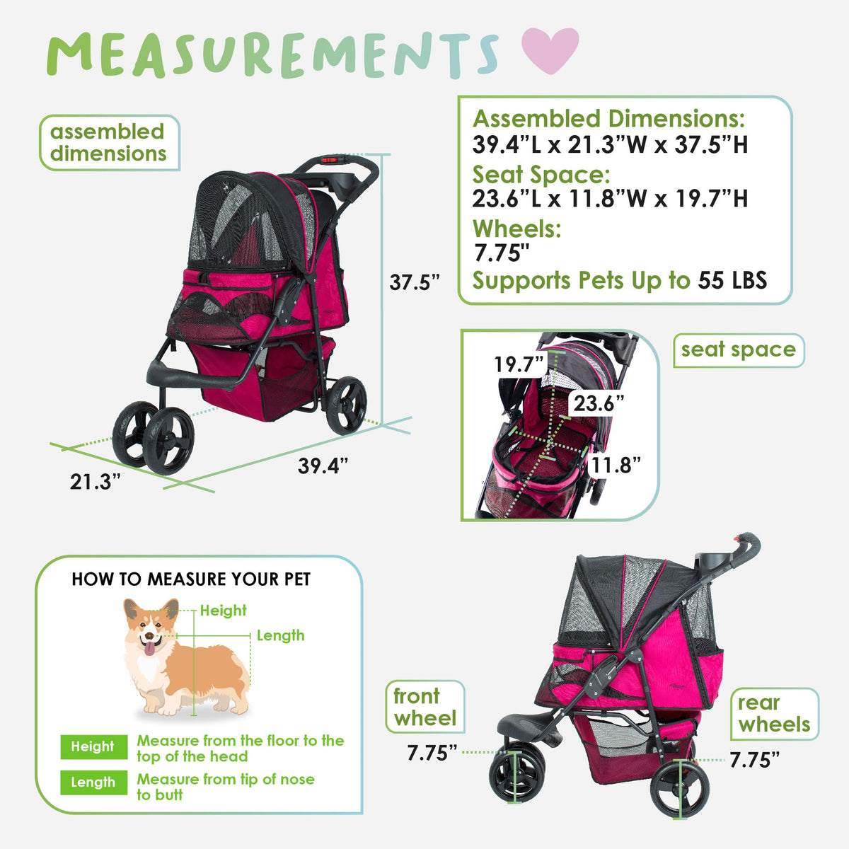Durable Pet Stroller with Mesh Windows and Storage Basket T309