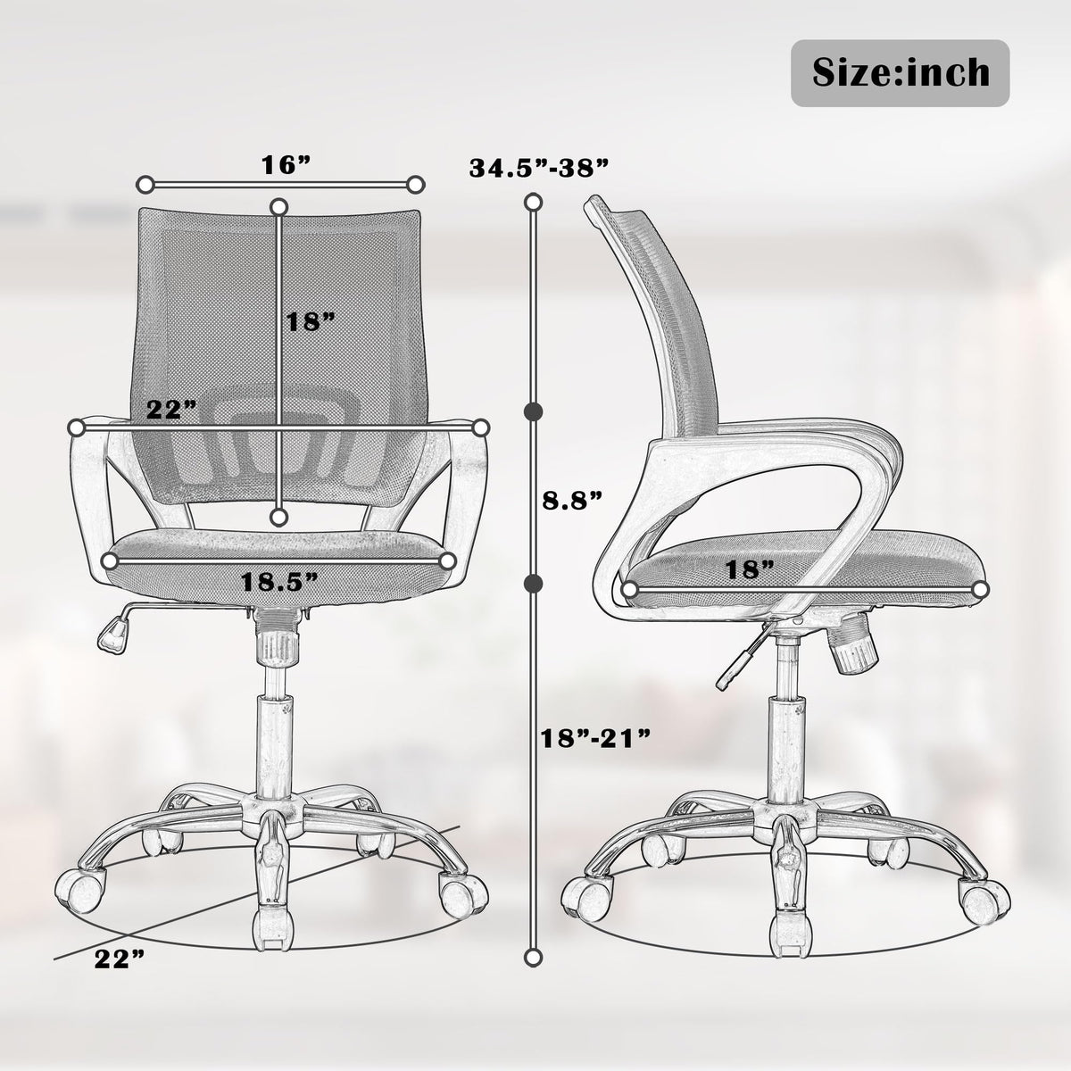 Orange Adjustable Mesh Office Chair with Lumbar Support H3048