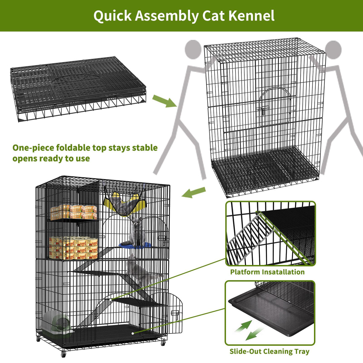 4-Tier Metal Cat Cage with Storage Cube D2945