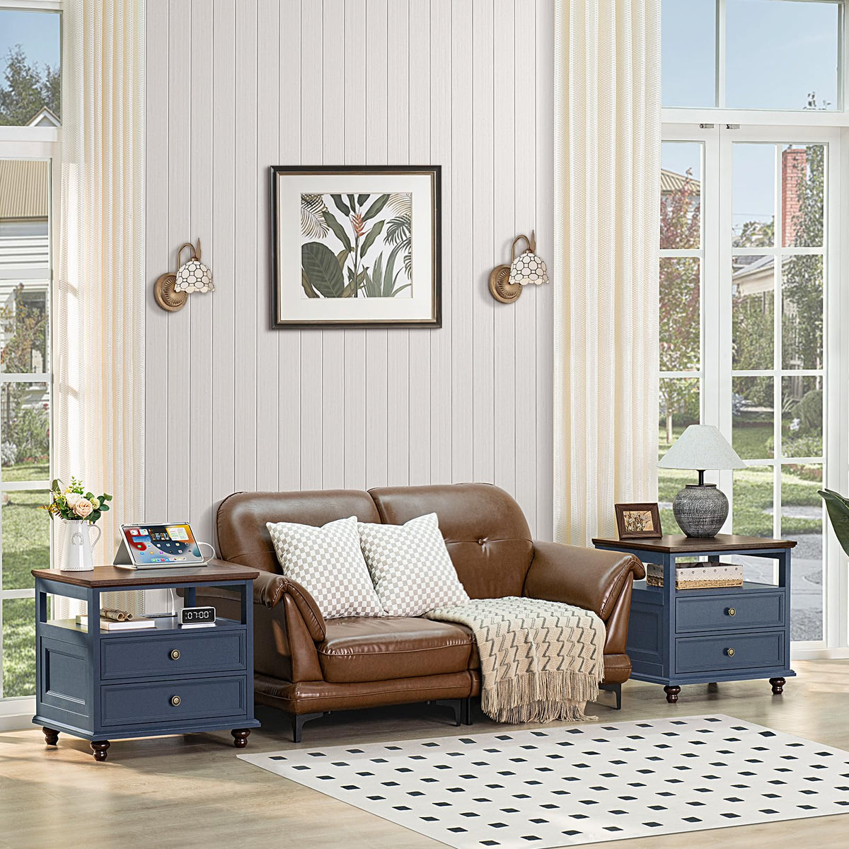 Blue 2 Drawer Wood Nightstand N77825