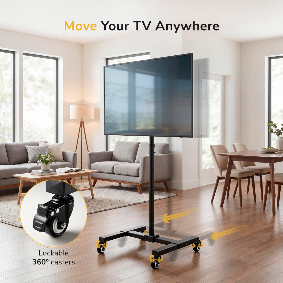 Black Mobile TV Stand with Locking Wheels K9812