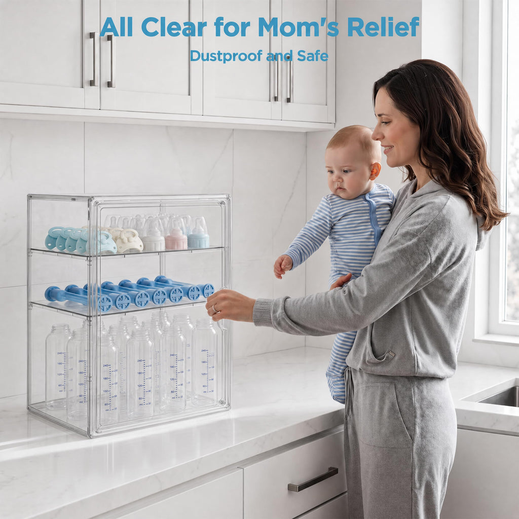 3 Tiers Adjustable Clear Acrylic Baby Bottle Storage Organizer N257103