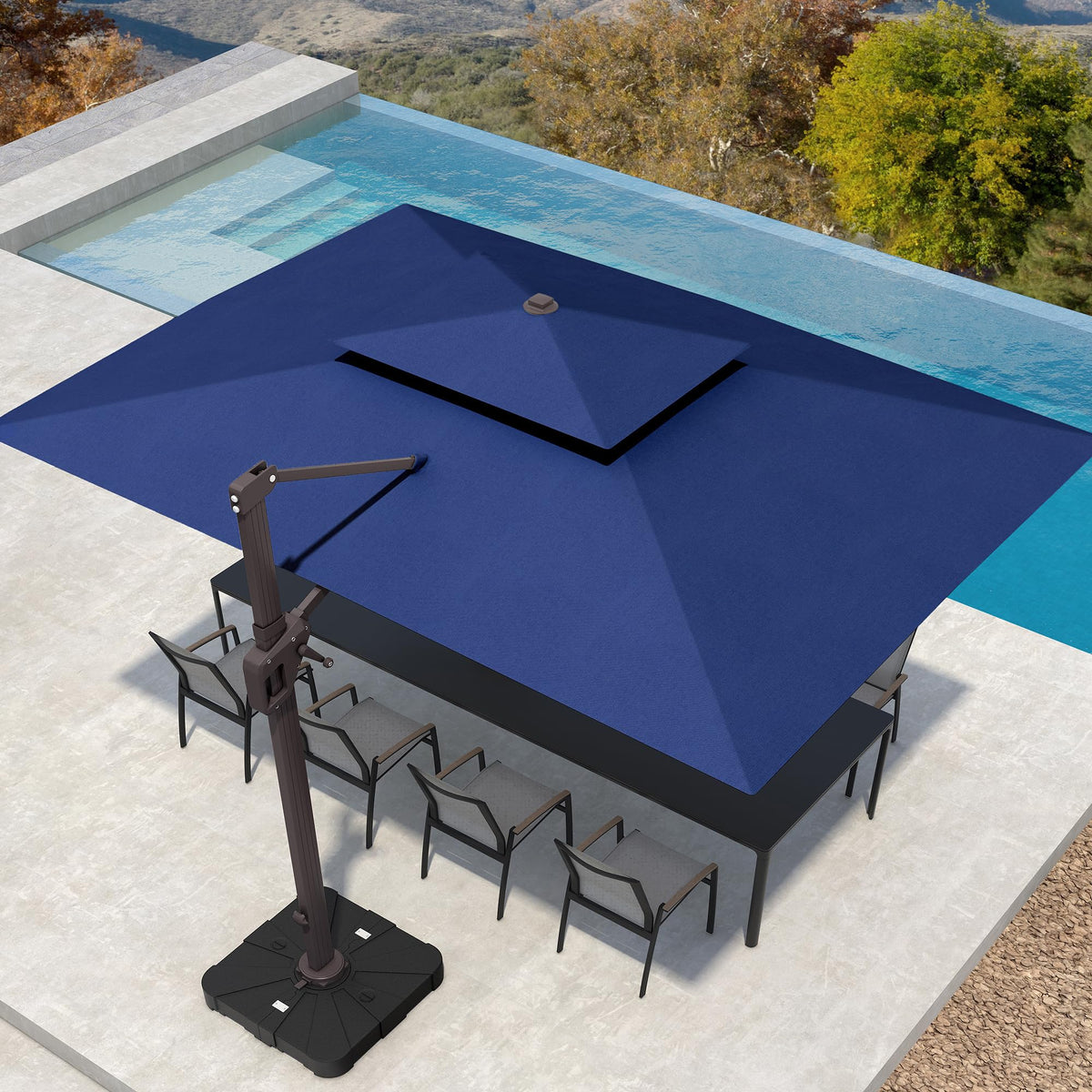 10' X 13' Patio Cantilever Umbrella with Base and LED Lights T751238