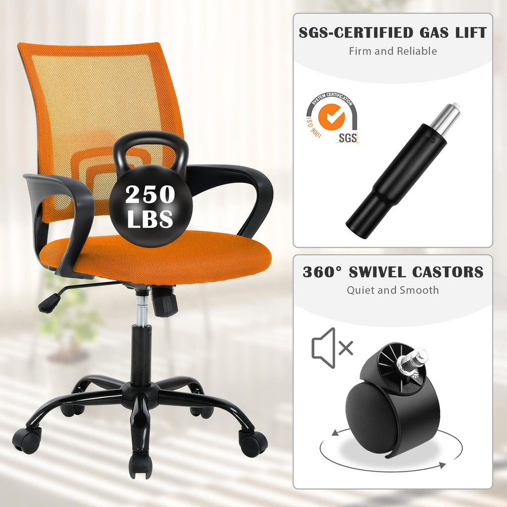 Orange Adjustable Mesh Office Chair with Lumbar Support H3048