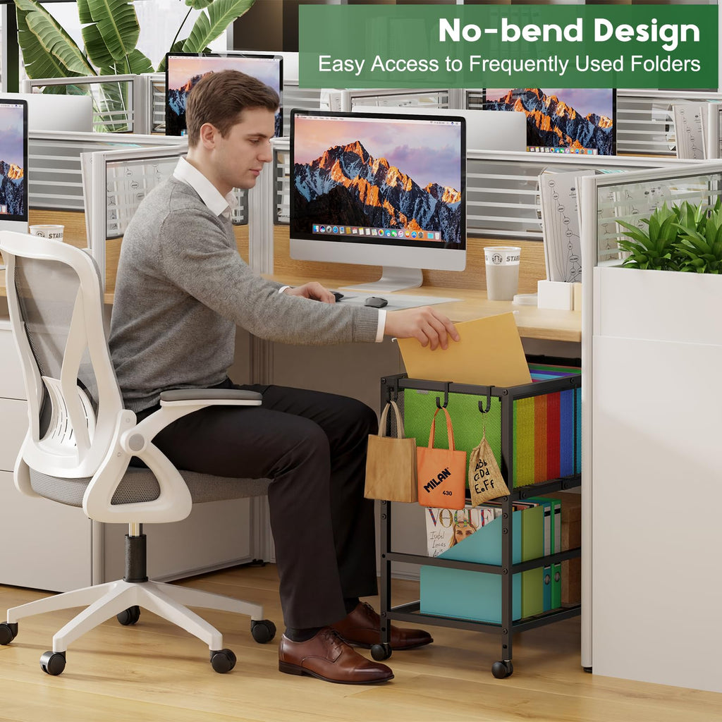 Black 2-Tier Rolling Metal File Cart with Storage Shelf M585799