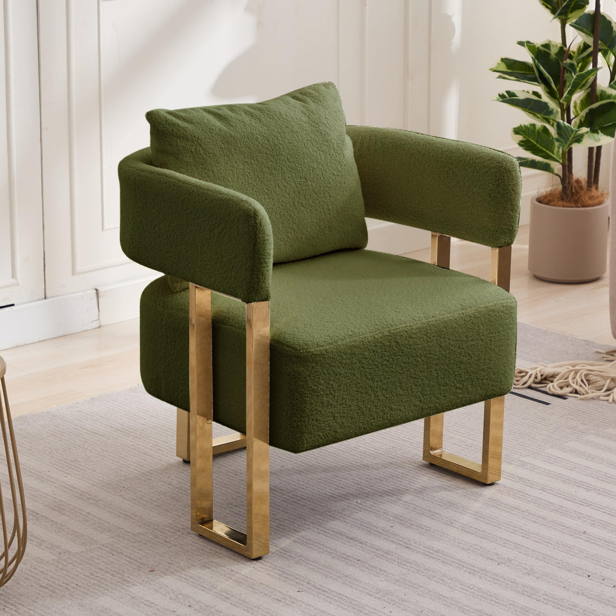 Green Teddy Upholstered Arm Chairs Set of 2 with Metal Legs R455024