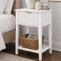 White Nightstand with Drawer and Open Shelf A8870