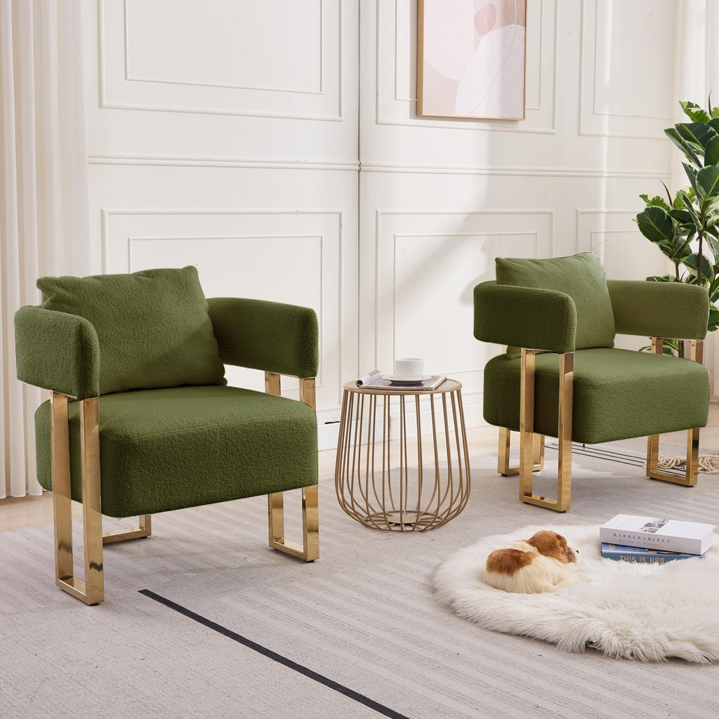 Green Teddy Upholstered Arm Chairs Set of 2 with Metal Legs R455024