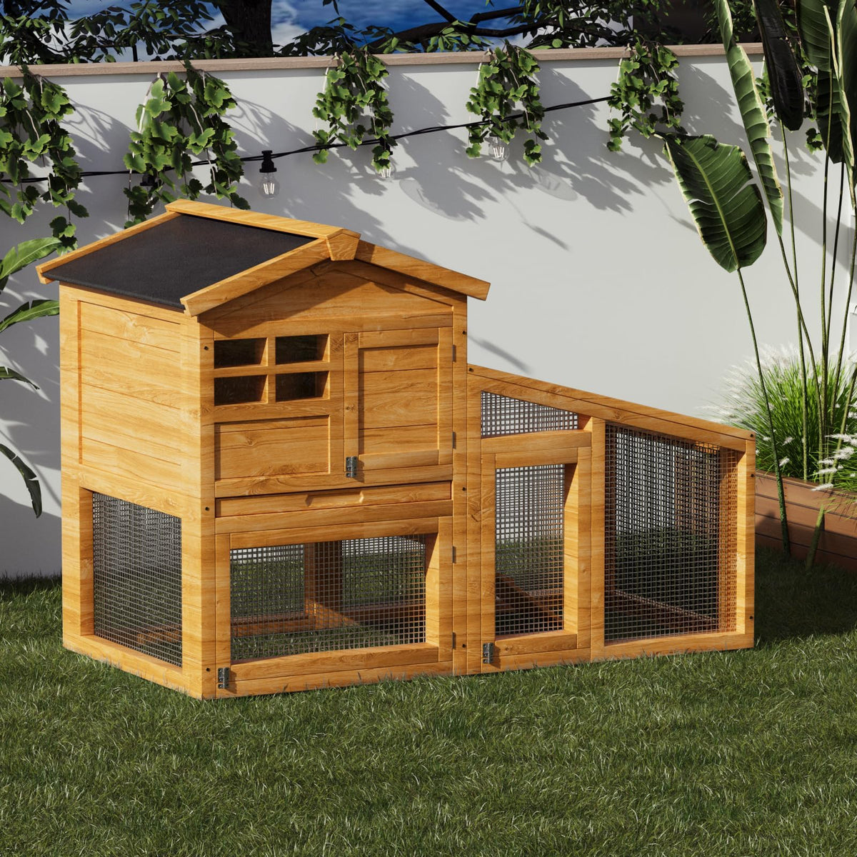 2-Story Wooden Rabbit Hutch with Run S2040
