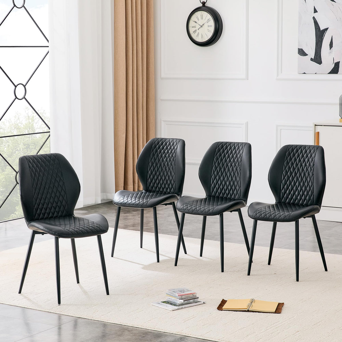Set of 4 Black Upholstered Dining Chairs F107