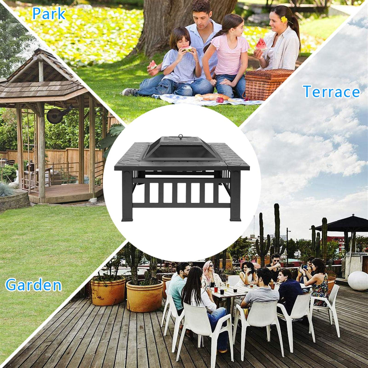 32 Inch Black Metal Wood Burning Fire Pit R2213