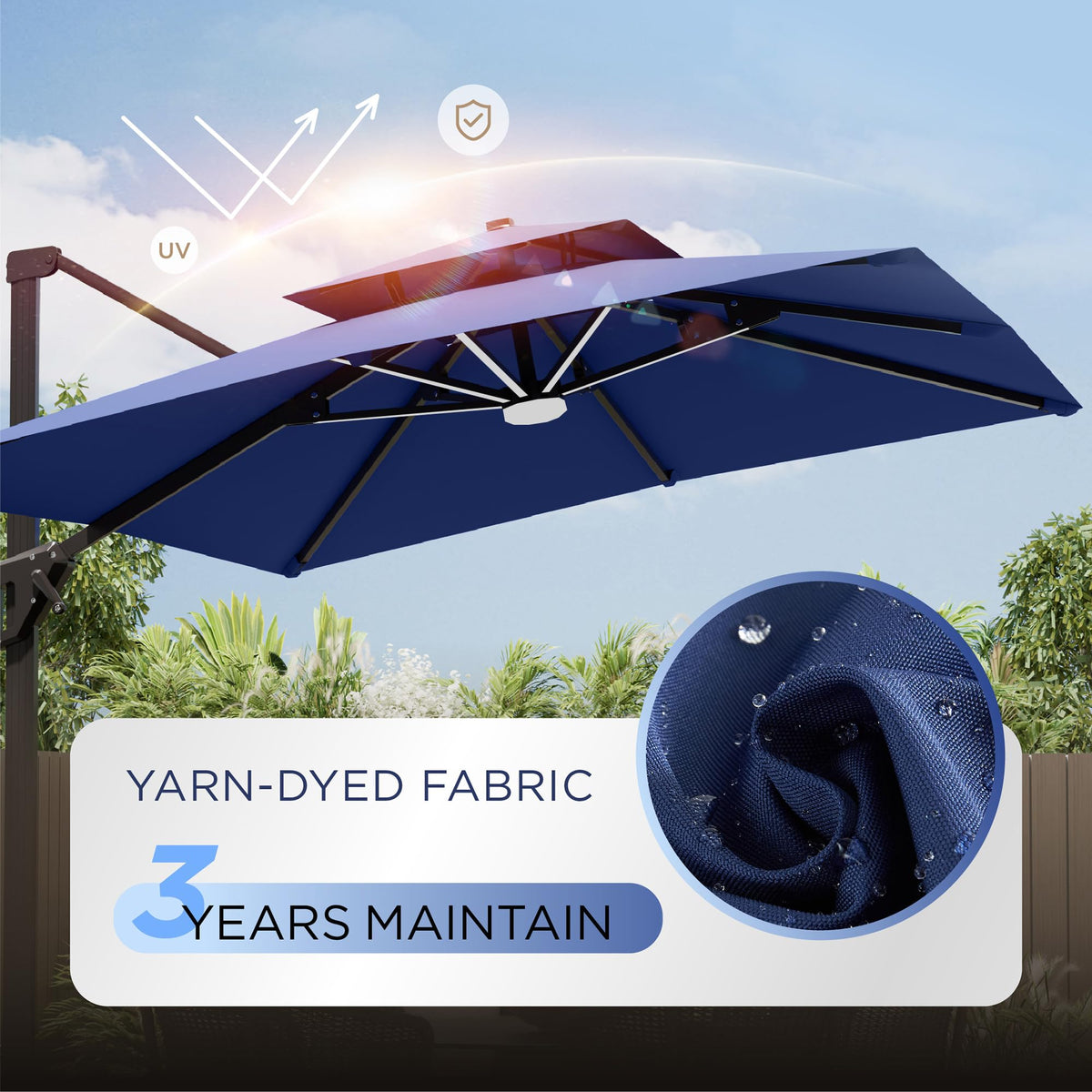 10' X 13' Patio Cantilever Umbrella with Base and LED Lights T751238