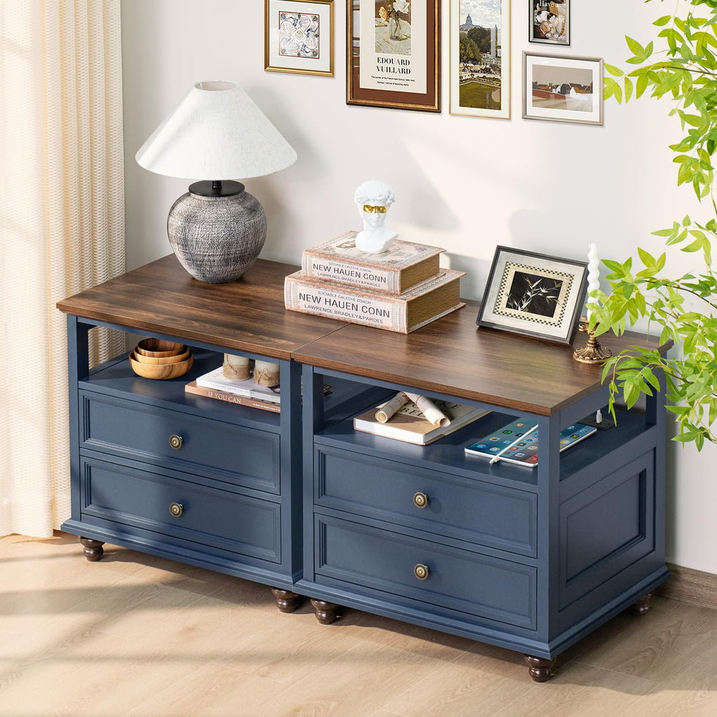 Blue 2 Drawer Wood Nightstand N77825